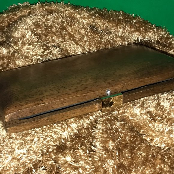 RARE - Max Azria Walnut Wooden Clutch / Purse / Wallet - FAB MOD Fashion !